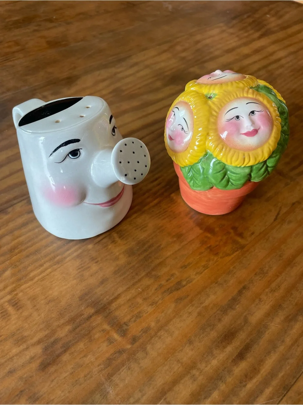 Vintage 90s Sunflower Watering Can Salt & Pepper Shakers Clay Art  Kitschy Rare